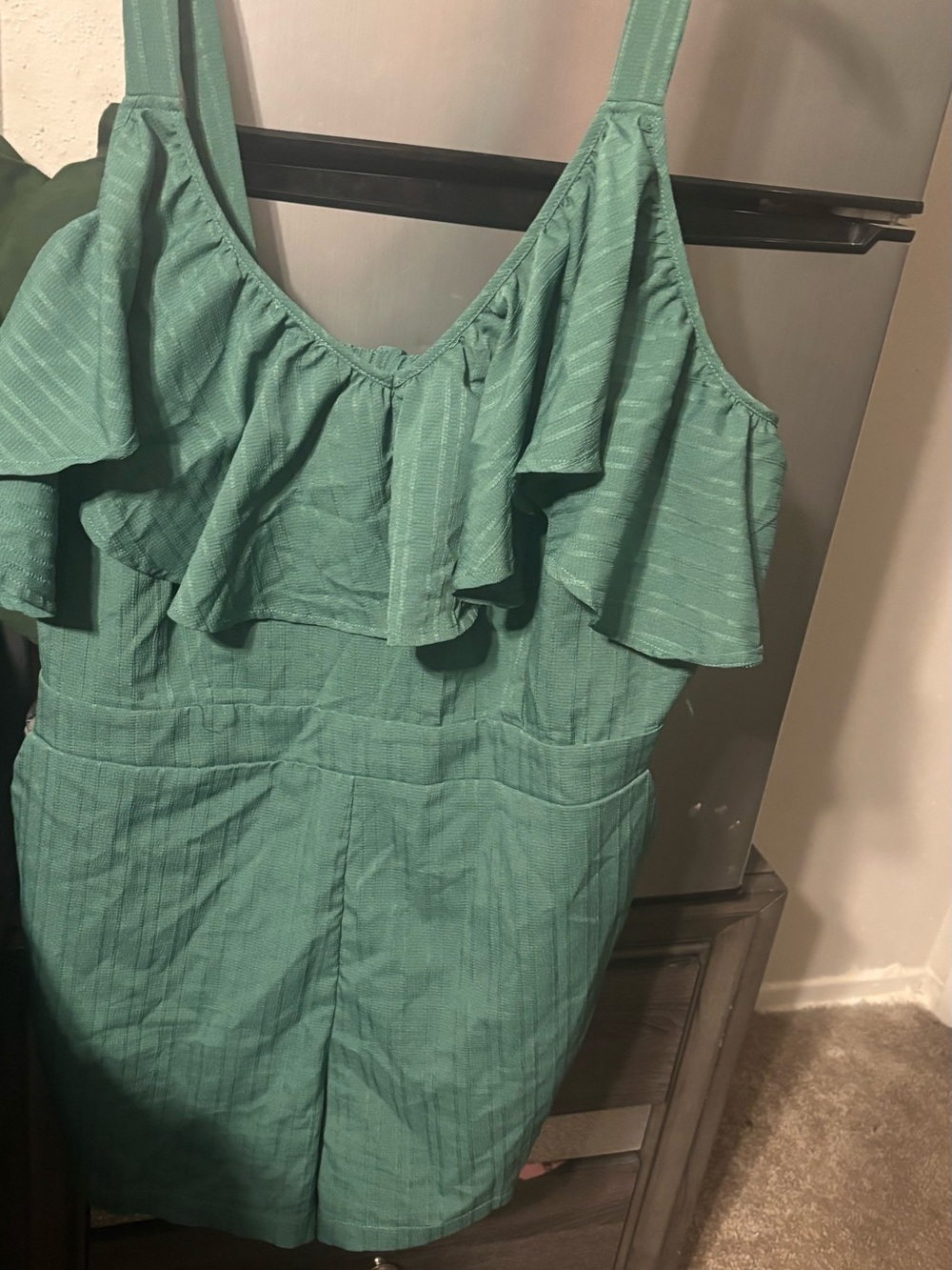 Green Ruffle Strap Romper